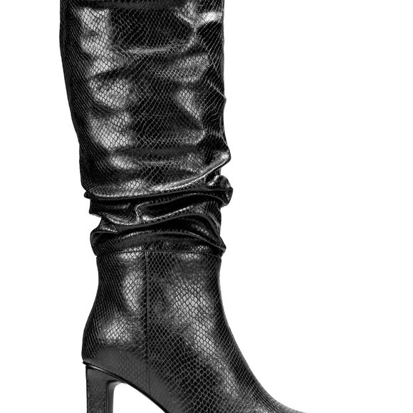 SMASH Shoes Women's Fallon Knee High Slouch Black Snake Dress Boots - Wide Calf - Picture 2 of 5